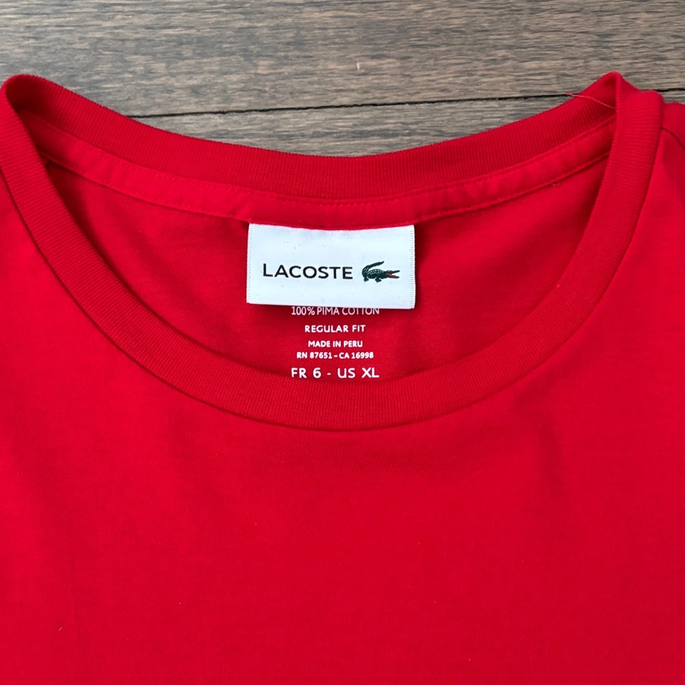 Lacoste Men's Bright Red Short-Sleeve Crew Tee - Picture 5 of 9